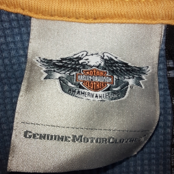 Harley-Davidson Blue Henley Hooded Thermal Knit Top SZ XL - Picture 8 of 12